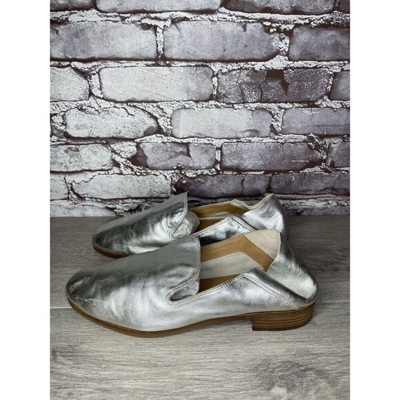 Lucky Brand Metallic Silver Leather Slip On Loafers Flats Shoes Women 11M US/43 - Picture 12 of 16